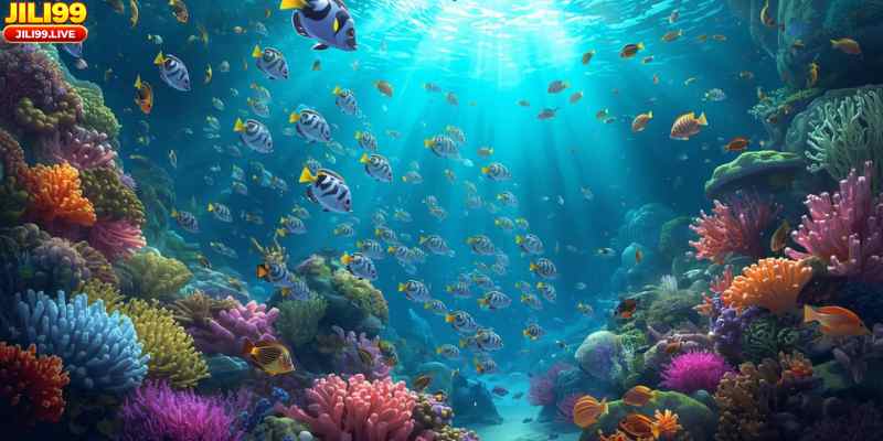 This image illustrates the immersive underwater environment that makes online fish shooting so engaging.